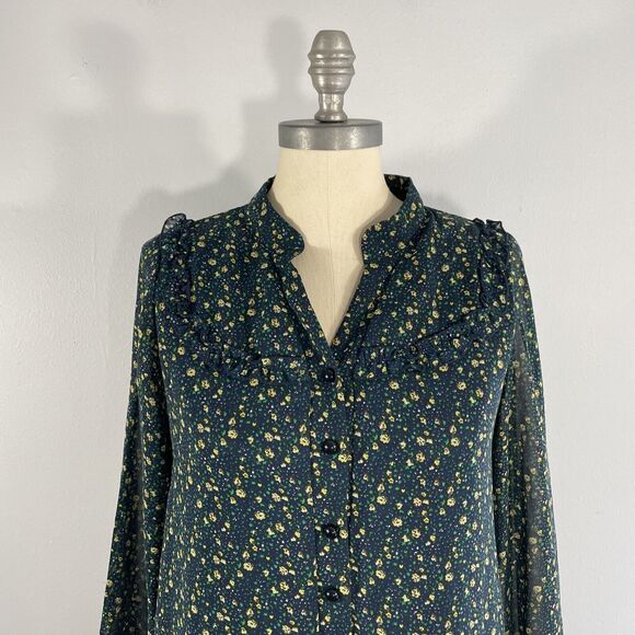 Sonic Youth Dress Long Sleeve Floral Print Mini Dress Tiered Ruffle V-Neck Small - Picture 4 of 12